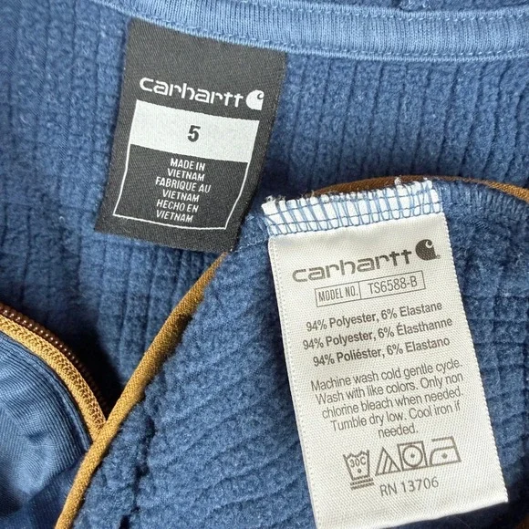 Carhartt Force Hoodie Kids 5 Steel Blue 1/4 Zip Grid Fleece Outdoors School Play - Picture 2 of 8